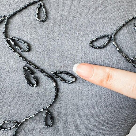 Vintage Gray Floral Beaded Silk Fit Flared Maxi Formal Prom Dress Size M - Picture 7 of 8